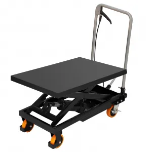 Hydraulic Lift Truck, 500 Lb Capacity 28.5 Inch Lift Height, Manual Single Scissors Lift Platform, 4 Wheels and Non-Slip Pad, Hydraulic Scissors Truck for Material Handling, Black