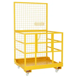 43"x45" Forklift Safety Cage, Forklift Man Basket Forklift Work Platform with Safety Harness & Lock, 1400lbs Capacity Drain Hole & Wheels & Tool Basket, Perfect for Aerial Work