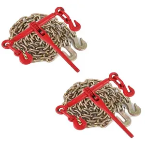 Chain Binder 5/16"-3/8", Grade 70, 10ft Chains, 2 Binders, 2 Chains, Grappling Hook, Industrial, Agricultural, Logging, Towing