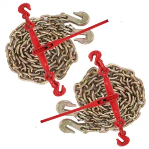 Chain Binder 3/8"-1/2", Grade 70, 3/8"×10ft Chains, 2 Binders, Load Binder with Grappling Hook, Industrial, Agricultural, Logging, Towing