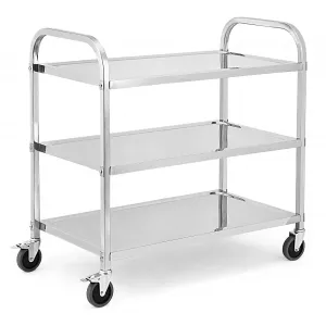 3 Tier Heavy Duty Trolley Rolling Cart, Stainless Steel Utility Cart with Handle and Locking Wheels, for Kitchen, Restaurant, Hospital, Laboratory and Home, 265Lbs