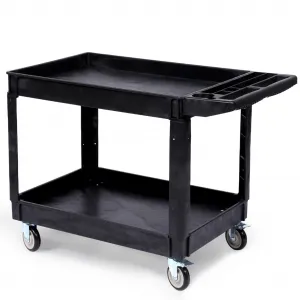 Utility Service Cart - Heavy Duty Plastic Toll Cart with Swivel Wheels and Brakes, 550LBS Capacity Detailing Cart with Large Shelf & Ergonomic Storage Handle for Warehouse Garage Cleaning - 45.7x 25.6x 33.5 Inch