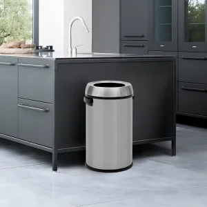 17 Gallon Open Top Trash Can, Commercial Grade Heavy Duty Brushed Stainless Steel Outdoor Trash Can, Large Kitchen Trash Can, Silver