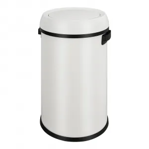 17 Gallon Flip Top Trash Can, Commercial Grade Heavy Duty Brushed Stainless Steel Outdoor Trash Can, Large Kitchen Trash Can, White