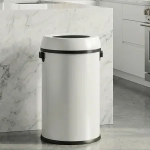 17 Gallon Open Top Trash Can, Commercial Grade Heavy Duty Brushed Stainless Steel Outdoor Trash Can, Large Kitchen Trash Can, White