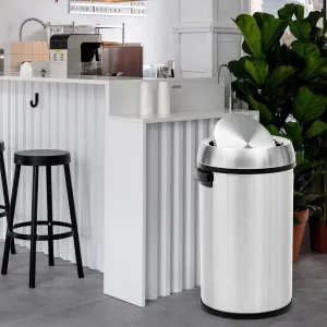 17 Gallon Flip Top Trash Can, Commercial Grade Heavy Duty Brushed Stainless Steel Outdoor Trash Can, Large Kitchen Trash Can, Silver