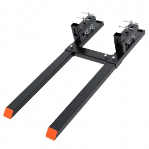 77” 6000lbs Clamp on Pallet Forks, Heavy Duty Clamp on Pallet Forks with Adjustable Stabilizer Bar, Quick Attach Tractor Forks for Tractor Bucket, Skid steer, Loader Bucket