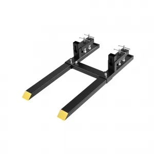 65" Clamp on Pallet Forks with Adjustable Stabilizer Bar, Heavy Duty 6000Lbs Tractor Pallet Forks, Tractor Bucket Forks for Loader Bucket Skid Steer Tractor，Yellow