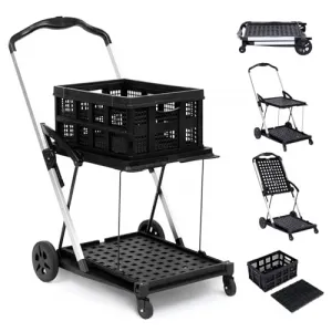 Folding Shopping Cart with Wheels, Multi-Use Collapsible Trolley with Storage Gate