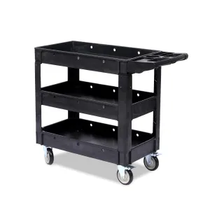 Service Cart, 550LBS 3-Shelf Heavy Duty PP Rolling Utility Cart with 360° Swivel Wheels, Large Shelf, Storage Handle for Warehouse/Garage/Cleaning