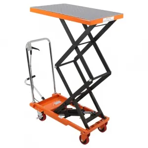 Hydraulic Lift Table Cart 330lbs Capacity, 49.6" Lifting Height, Double Scissor, 4 Wheels, Non-Slip Pad, Material Handling