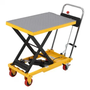 Hydraulic Lift Table Cart 500lbs, Lift Table Capacity 28.4" Lifting Height, Manual Single Scissor with Pressure Relief Bar, 4 Wheels Non-Slip Pad Thickness 3mm for Material Handling