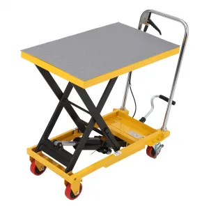 Hydraulic Lift Table Cart 500lbs, Lift Table Capacity 28.5 Inch Lifting Height, Manual Single Scissor with 4 Wheels and Non-Slip Pad Thickness 3mm for Material Handling and Transportation - 330lbs / Yellow