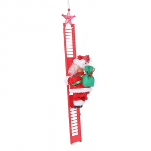 Climbing Ladder Santa Ornament with Music Battery Powered Climbing Up Down Moving Figure Christmas Decoration for Party Home Wall Tree Optical Fiber Ladder