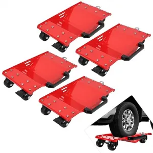 8000 lbs Capacity Car Dolly Set of 4 - Heavy-Duty Vehicle Moving Dollies with Thickened Handles, Sidebar & Security Lock