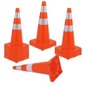 Traffic Cones , PVC Safty Cones with reflective tape, Orange Cones for Parking, Construction, Training, Sports, Caution, Road Cones - 28 Inch/12 Pack