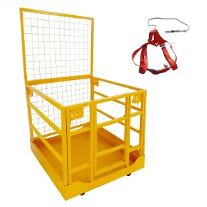 Forklift Safety Cage, 43" x 45" Forklift Basket with Wheel, 1300 lbs Capacity Forklift Work Platform With Safety Harness, Aerial Platform for Lifting Loader