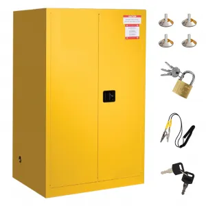 60 Gallon Manual Close Flammable Storage Cabinet Galvanized Steel Industrial Use ,Yellow ,65x34x34