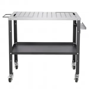 36"x18" Portable Welding Table with Double Storage Panels, Hooks, Wheels, 1200lbs Load Capacity, Fabrication Table with 5/8" Fixture Holes for Shop, Home, and Garage