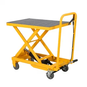 Double Scissor Hydraulic Lift Table Cart, 500lbs Capacity 48" Lifting Height, Lift Table w/ 4 Wheels and Non-Slip Pad, Elevating Hydraulic Cart for Material Handling and Transportation
