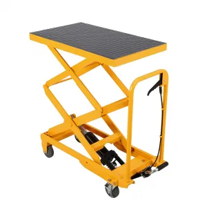Double Scissor Hydraulic Lift Table Cart, 500lbs Capacity 48" Lifting Height, Lift Table w/ 4 Wheels and Non-Slip Pad, Elevating Hydraulic Cart for Material Handling and Transportation