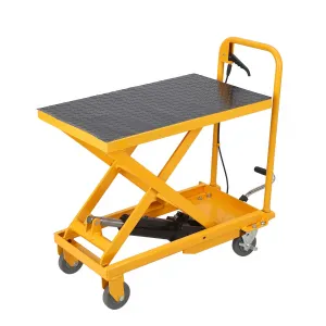 Hydraulic Lift Table Cart 1100lbs Capacity 33.5" Lifting Height Manual Single Scissor Lift Non-Slip Pad Steel Durable Yellow