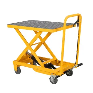 Hydraulic Lift Table Cart 500lbs Capacity Manual Scissor Lift Non-Slip Pad Material Handling Yellow