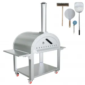 Pizza Oven | Outdoor Portable Stainless Steel Charcoal Pizza Oven With Insulation and Dual Table Tops | Includes Pizza Cooking Accessories | Perfect for Backyard and Camping(44x32x80IN)
