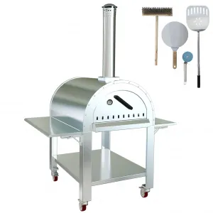 Pizza Oven | Outdoor Portable Stainless Steel Charcoal Pizza Oven With Insulation and Dual Table Tops | Includes Pizza Cooking Accessories | Perfect for Backyard and Camping(32x32x80IN)