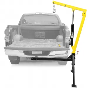 Hydraulic Hitch-Mount Truck Crane - 1000lb Capacity with Adjustable Arm Length and Boom Height, Heavy-Duty Steel Construction, Yellow