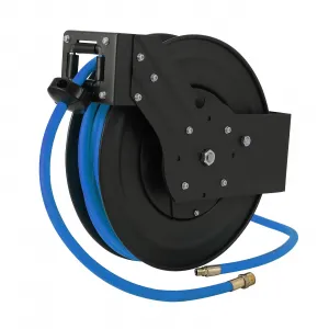 Retractable Air Hose Reel 3/8"x25ft Hybrid Hose Auto Rewind 180° Mount Steel Workshop Garage