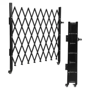 Single Foldable Security Gate, 50"H x 43"W Aluminum Expandable Fence Portable Safety Barrier with Casters Retractable Driveway Gates 360° Rolling Barricade Gate Mobile Barricade Safety Barrier Black