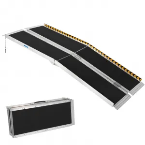 8FT Portable Aluminum Wheelchair Ramp for Steps with Non-Skid Surface, Reflective Strips, Foldable Design, 600 Lbs Capacity, Home and Travel Use