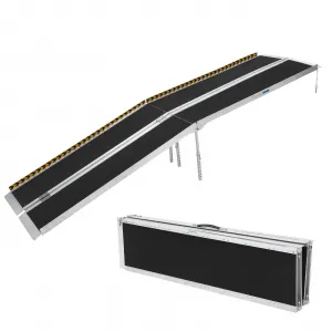 10FT Portable Aluminum Wheelchair Ramp for Steps, Non-Skid Surface, Reflective Strips, Foldable, 600 Lbs Capacity, Home and Travel Use