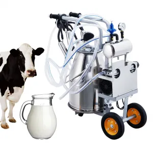 6.6 Gal/25L Portable Cow Milking Machine, Electric Milking Machine with 304 Stainless Steel Bucket, Automatic Pulsation Vacuum Milker with Food-Grade Silicone Cups and Tubes, for Cows and Goats