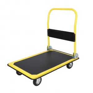 L-Shape Flatbed Cart Heavy Duty Dolly 1100 lbs Capacity A3 Steel Powder-Coated Detachable Handle 5" Nylon Casters Warehouse Use