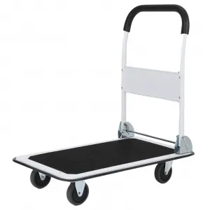 Platform Truck Cart 330 LBS Load Capacity, Foldable Steel Hand Push Dolly with 4" Rubber Wheels, Heavy Duty Flatbed Hand Cart 29" x 19" for Loading and Moving, Home Office Warehouse