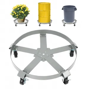 55 Gallon Drum Dolly – 1000Lbs 2-Pack Capacity Heavy-Duty Steel with 5 Swivel Casters, Brake & Cross Braces for Barrel/Trash Can Handling