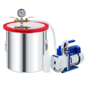 5 Gallon Vacuum Chamber with Pump Kit, 1/3 HP 5 CFM Vacuum Degassing Chamber Kit, 0.7in High-Seal Acrylic Lid, Ideal for Stabilizing Wood, Degassing Silicones, Epoxies and Essential Oils