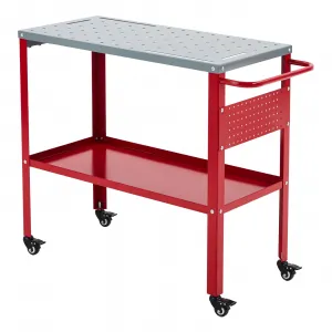 36"x18" Movable Welding Table, 1200lbs Steel Welding Workbench Table, Portable Work Bench with 8 Tool Slots, 5/8-inch Fixture Holes, 4 Casters with Brakes and Tool Tray