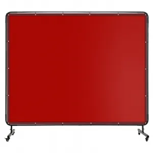 8 X 6 FT Vinyl Welding Screen with Frame, Flame-Resistant PVC Welding Curtain with Lockable Swivel Wheels, Transparent Welding Screen Panel for Welding Safety, Red