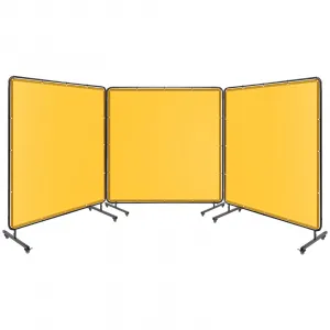 3 Panel 6x6 FT Vinyl Welding Screen with Frame, Flame-Resistant PVC, Lockable Swivel Wheels, Yellow, Transparent Safety Panel