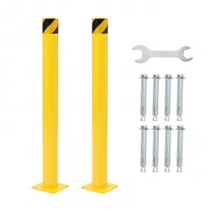 Safety Bollard 2 Packs, 36 Inch Height Bollard Post, 4.5 Inches Diameter Steel Pipe, Yellow Safety Steel Bollard with 8 Anchor Bolts, Driveway Security Bollards for Traffic-Sensitive Area