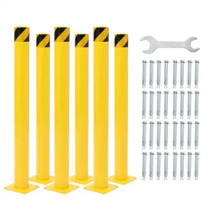 Safety Bollard 6 Packs, 48 Inch Height, 4.5 Inch Diameter Steel Pipe, Yellow, Driveway Security Bollards for Traffic-Sensitive Areas