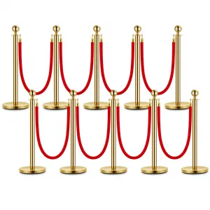 Stanchions and Velvet Ropes, Crowd Control Barriers Queue Pole,Red Carpet Ropes and Poles, Gold
