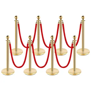 Stanchion Post with Velvet Rope, VIP Stanchion Queue Pole Barrier Posts, Red Carpet Stanchion Set, Gold 8-Pack