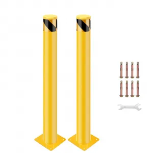 Bollard Post 30 Inch, Removable Steel Bolt Down Safety Bollards, Yellow, Parking Lot Protection, 2 Packs