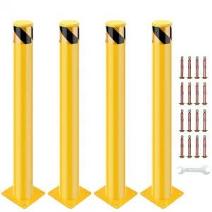 Safety Bollard Post, 30" x 4.5" Removable Steel Bollard, Bolt Down Parking Bollards, Yellow