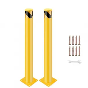 Bollard Post 36 inch, Safety Bollard Post in Ground, Removable Steel Bolt Down Parking Bollards, Yellow - 2PACK