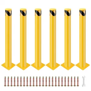 Bollard Post 42 inch, Safety Bollard Post in Ground, Removable Steel Bolt Down Parking Bollards, Yellow - 6PACK